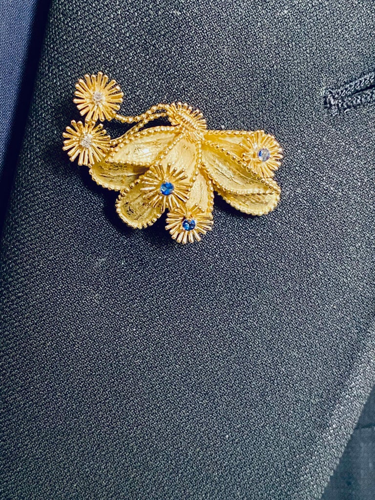 Vintage Eighteen Karat Gold Brooch by Tiffany and Co with Sapphires and Diamonds For Sale 3