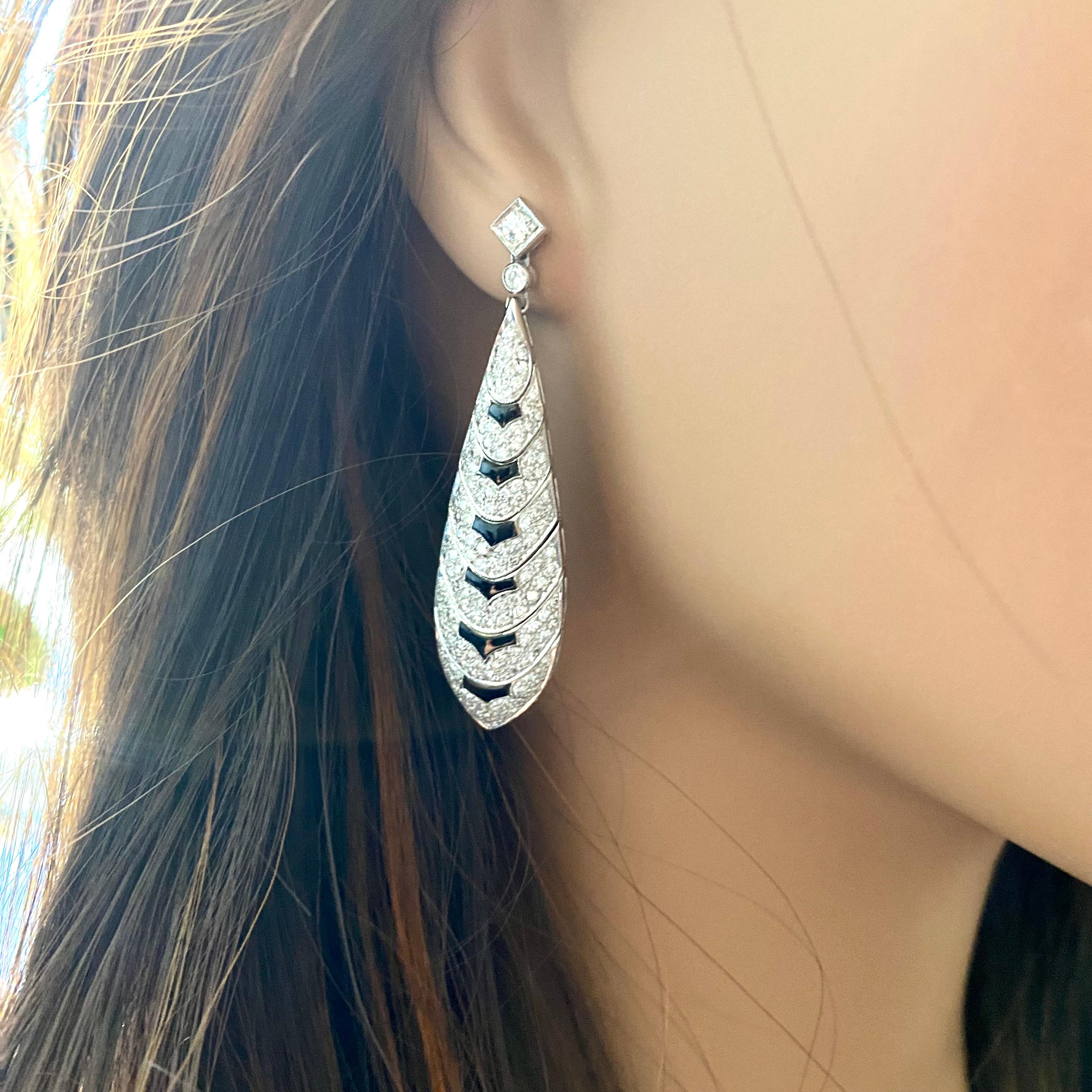 onyx white diamond drop earrings