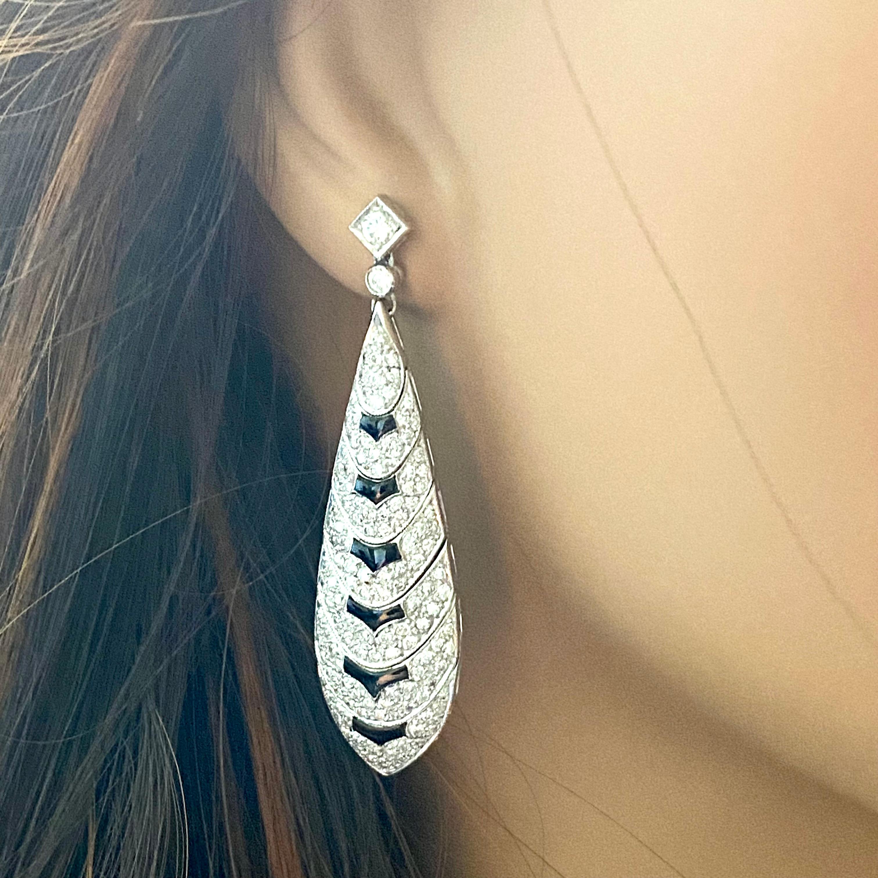 onyx white diamond drop earrings