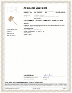 Vintage Eighteen Karat Yellow Gold Elephant  Diamond Brooch