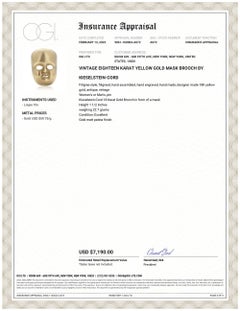 Broche de máscara rara de oro amarillo cepillado de dieciocho quilates Kieselstein-Cord