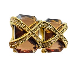 Vintage EILEEN FULTON gold rhinestone clip on earrings