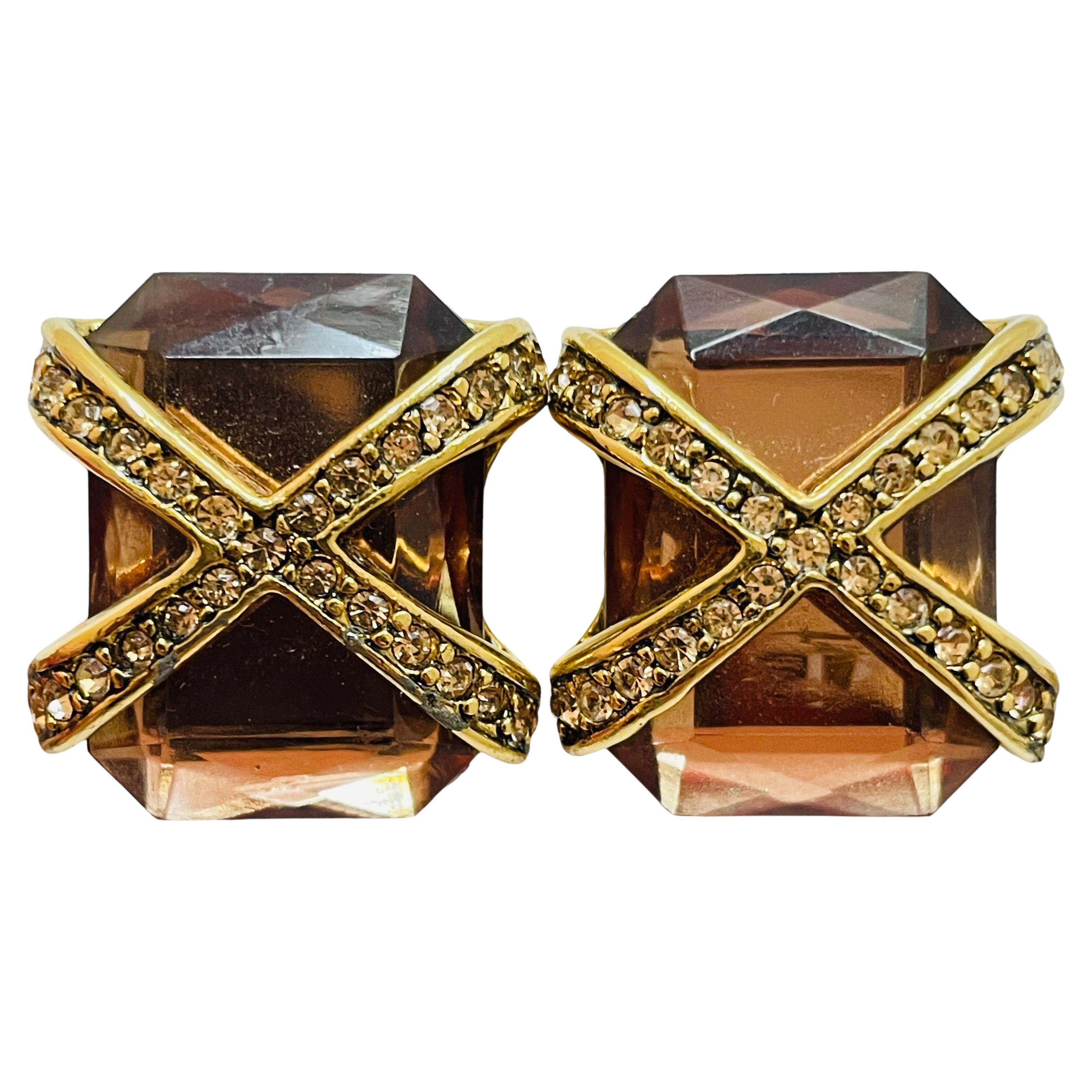 Vintage EILEEN FULTON gold rhinestone clip on earrings For Sale