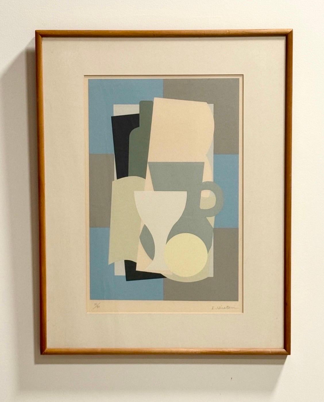 Wunderschöner Siebdruck des bekannten Künstlers Einosuke Hiratani aus den 1960er/70er Jahren. Es wurde in Japan gekauft und hat den originalen Ausstellungsrahmen der Galerie. Es handelt sich um einen Siebdruck in kleiner Auflage, der wunderschön