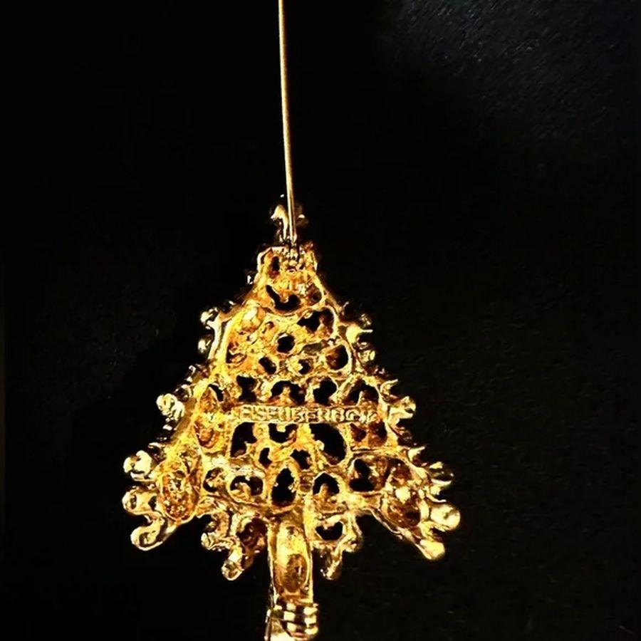 Modernist Vintage Eisenberg Designer Signed Faux Gemstone Christmas Tree Brooch Pin For Sale