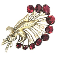 Vintage EISENBERG flower brooch sterling gold plated with rhinestones 1940 US