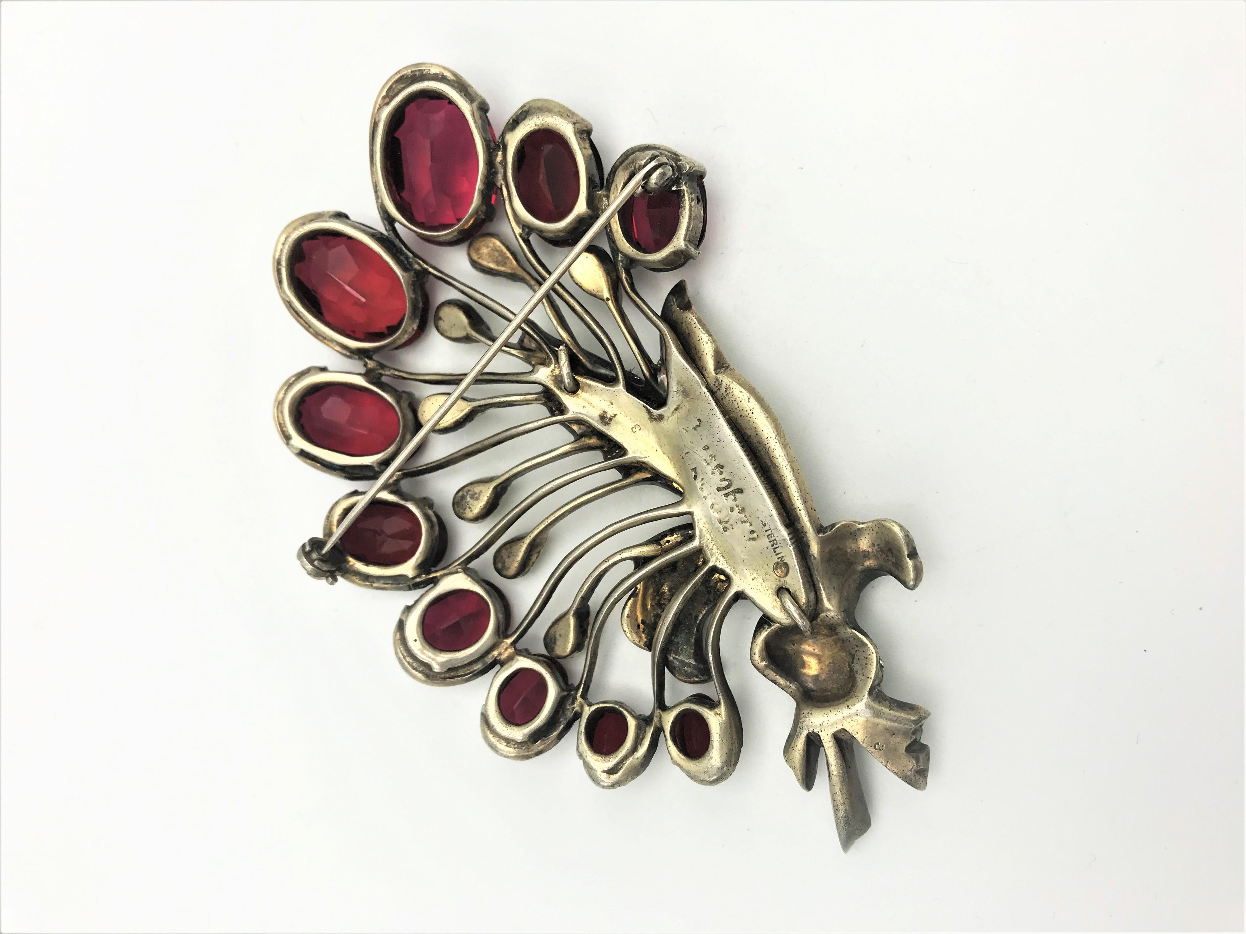 Women's Vintage EISENBERG flower brooch sterling gold plated with rhinestones 1940 US 