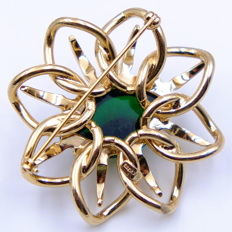 Vintage Eisenberg Green Glass Brooch 1950's In Good Condition For Sale In Austin, TX