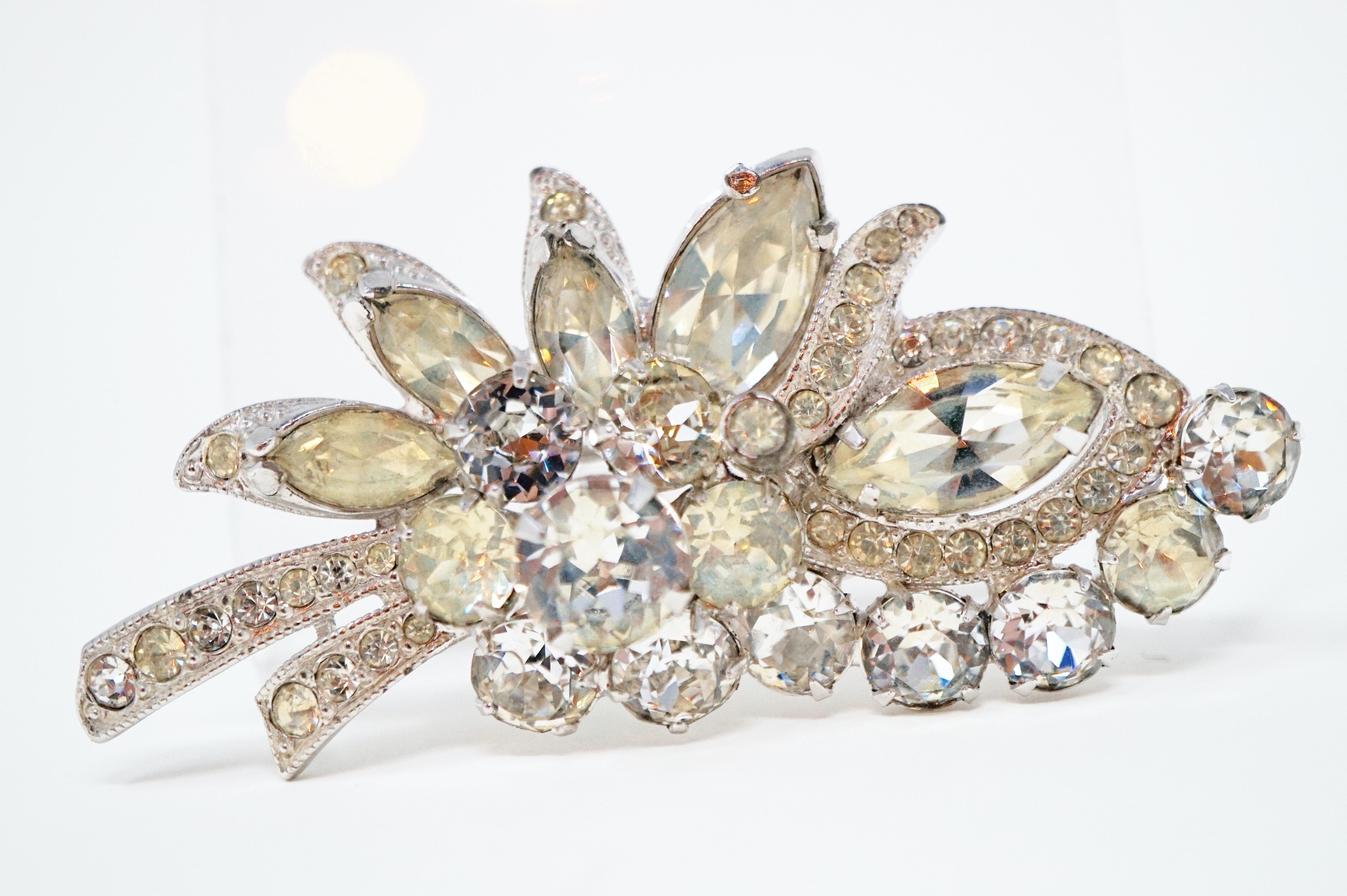 Vintage Eisenberg Ice Crystal Rhinestone Brooch, Signed, circa 1940s 3