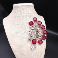 Vintage Eisenberg Ice Ruby & Clear Crystal Flower Bouquet Pin Brosche, Silber