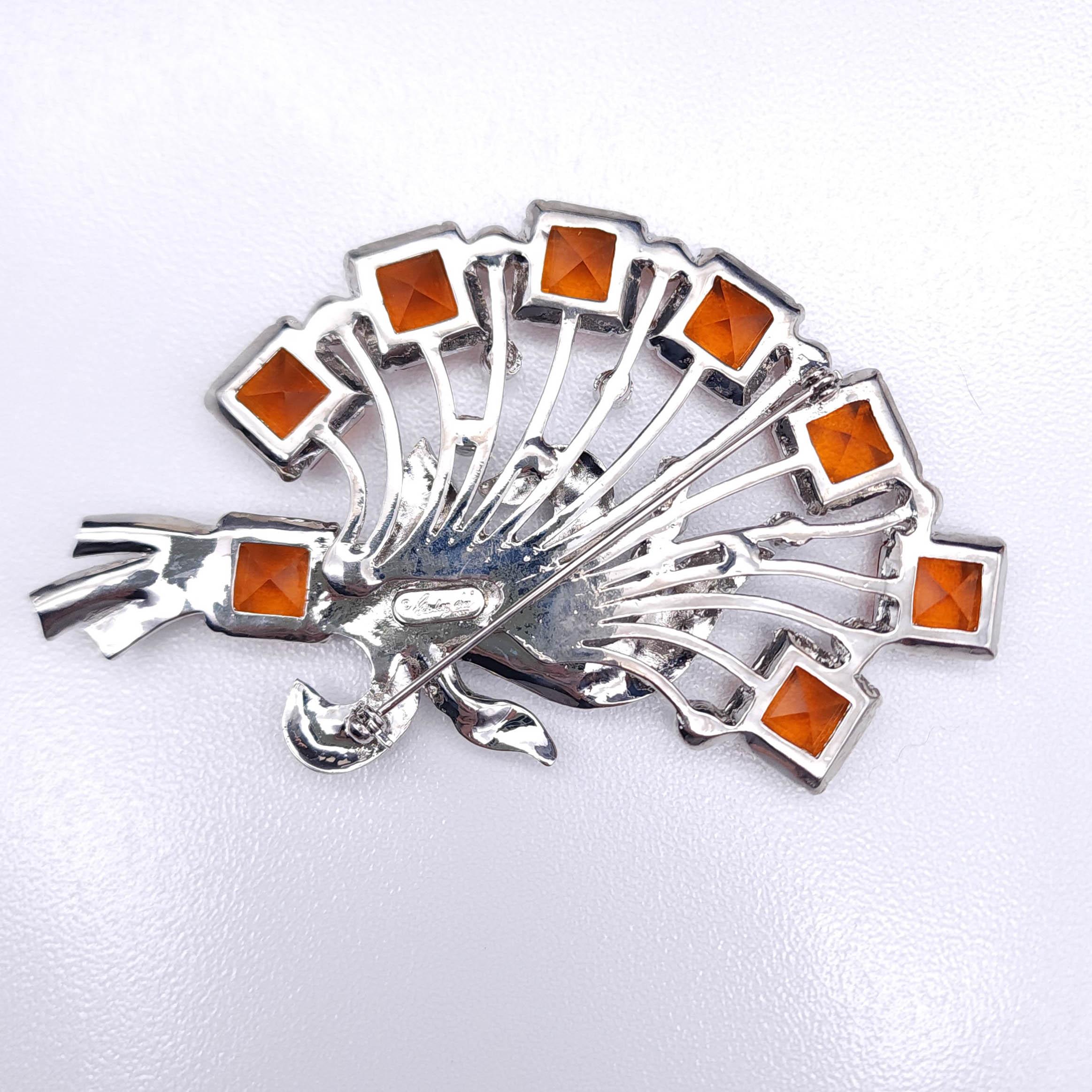 Retro Vintage Eisenberg Ice Topaz & Clear Crystal Flower Bouquet Pin Brooch, Silver For Sale
