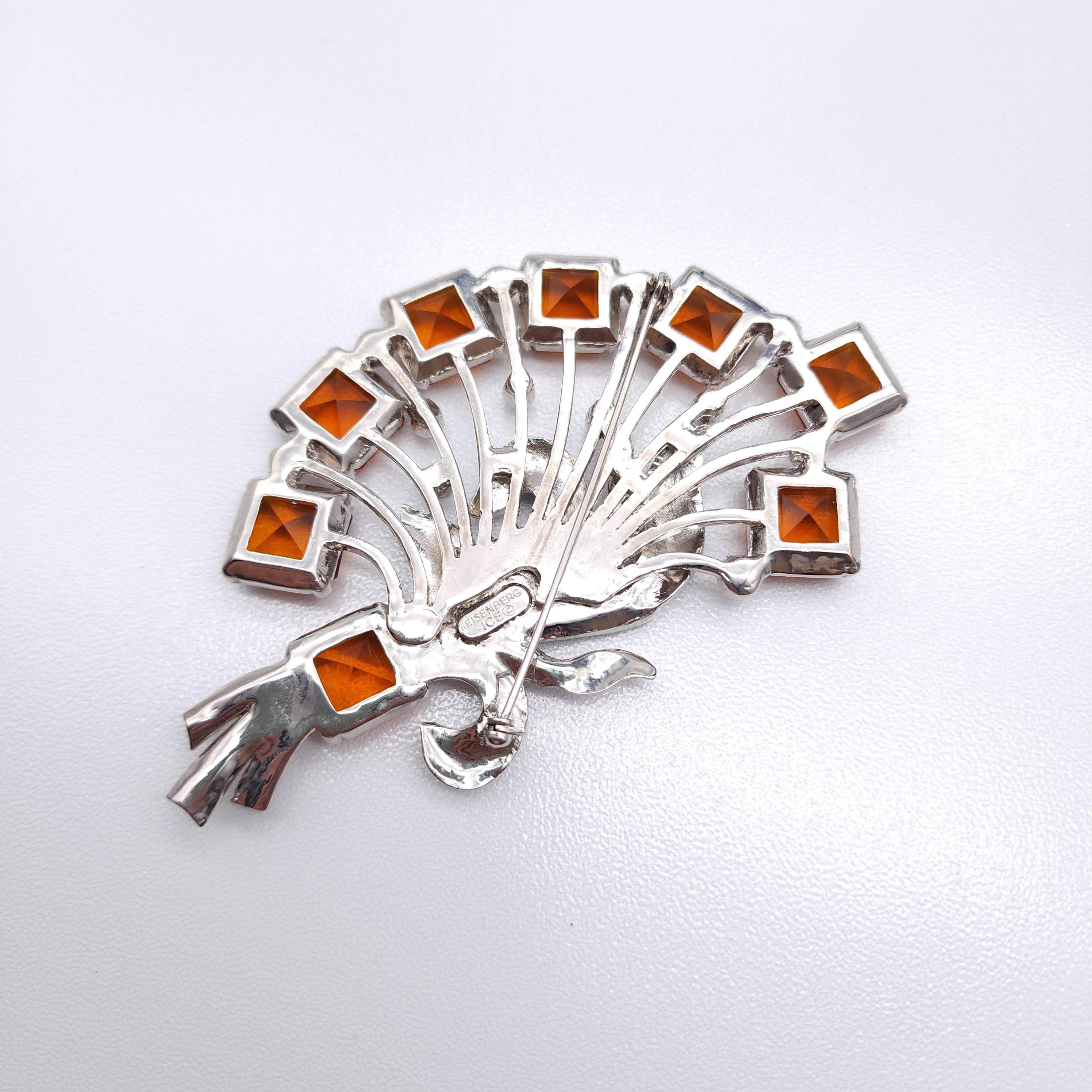 Round Cut Vintage Eisenberg Ice Topaz & Clear Crystal Flower Bouquet Pin Brooch, Silver For Sale
