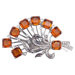 Broche vintage Eisenberg, topaze de glace et bouquet de fleurs en cristal transparent, argent