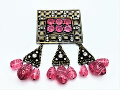 Vintage EISENBERG woven brooch, ealry 1940s,  USA pink stones, brass