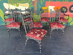 Vintage Ej Victor Faux Bamboo Dining Chairs, Chinoiserie, Set of 8