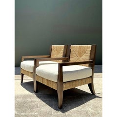 Vintage Ej Victor “Fishers Island” Rush Lounge Chairs - A Pair