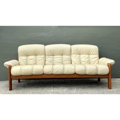 Vintage Ekornes Channel Tufted Leather Sofa
