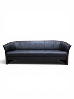 Divano vintage in pelle nera Ekornes Scandinavian Modern con accenti in palissandro