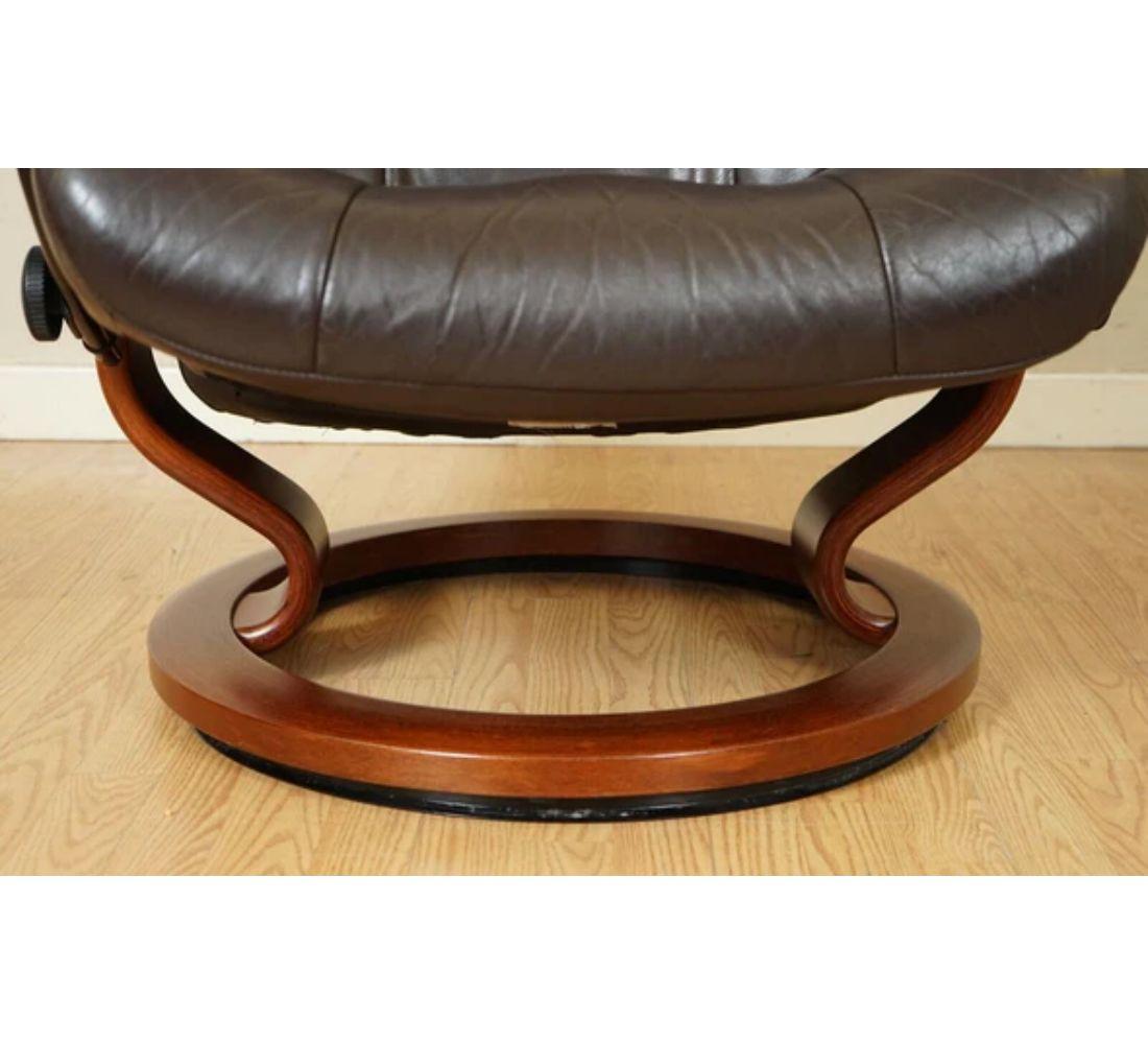 Vintage Ekornes Stressless Brown Leather Recliner Swivel Readiing Armchair 1