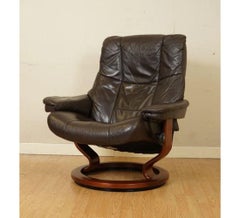 Vintage Ekornes Stressless Brown Leather Recliner Swivel Readiing Armchair