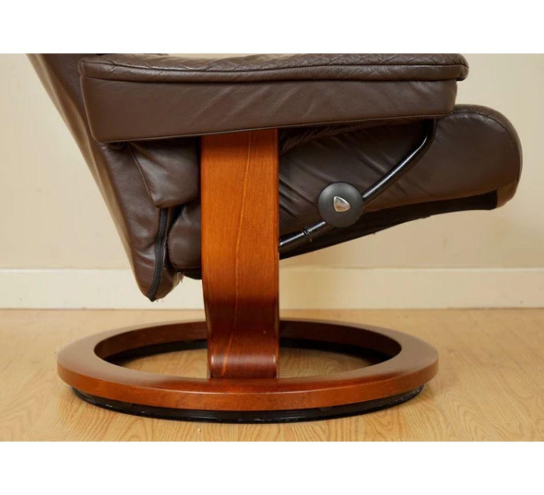 Hand-Crafted Vintage Ekornes Stressless Brown Leather Recliner Swivel Readiing Armchair