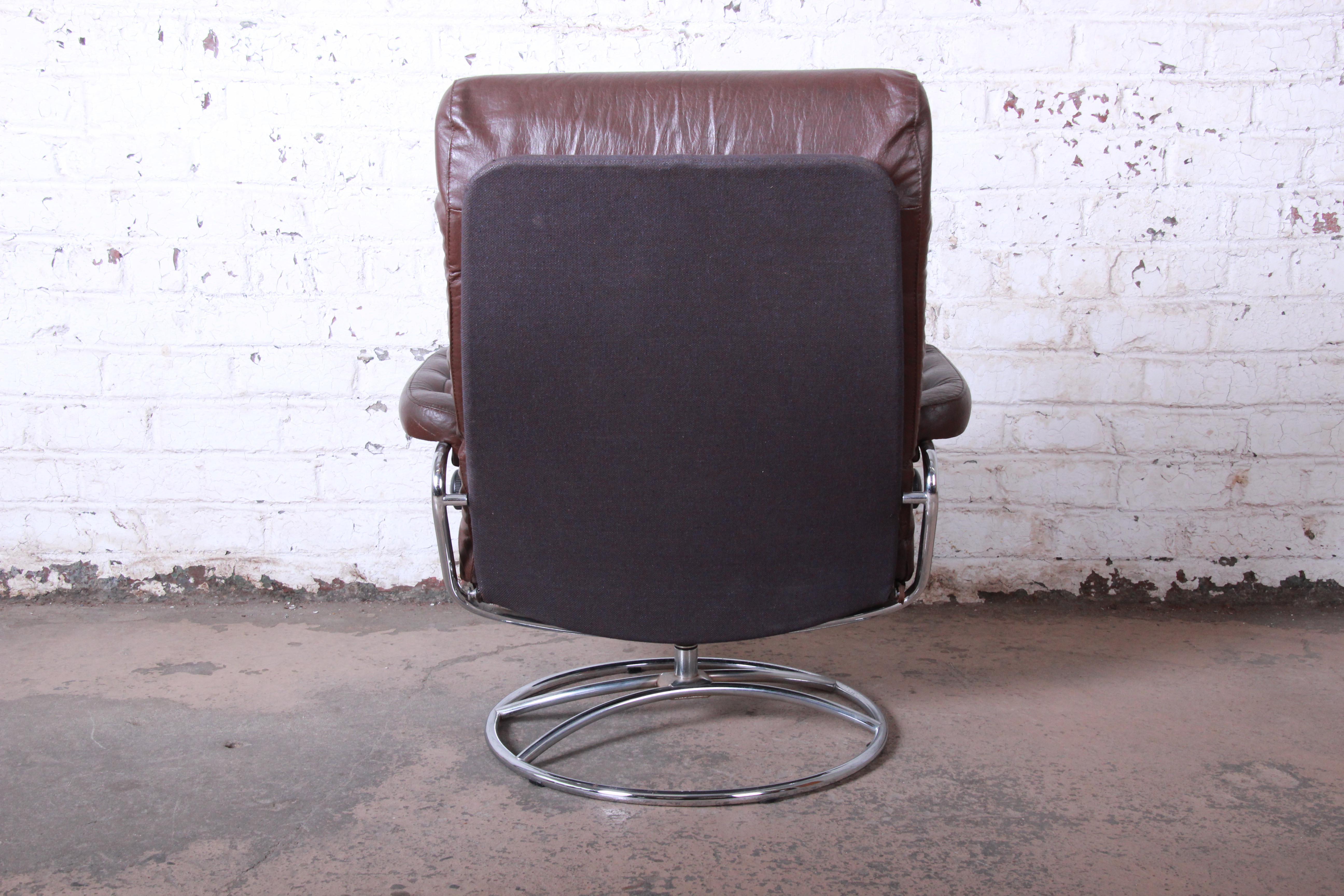 Vintage Ekornes Stressless Chrome and Leather Lounge Chair and Ottoman 2
