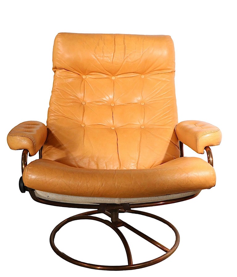 Vintage Ekornes Stressless Leather Swivel Reclining Lounge Chair and