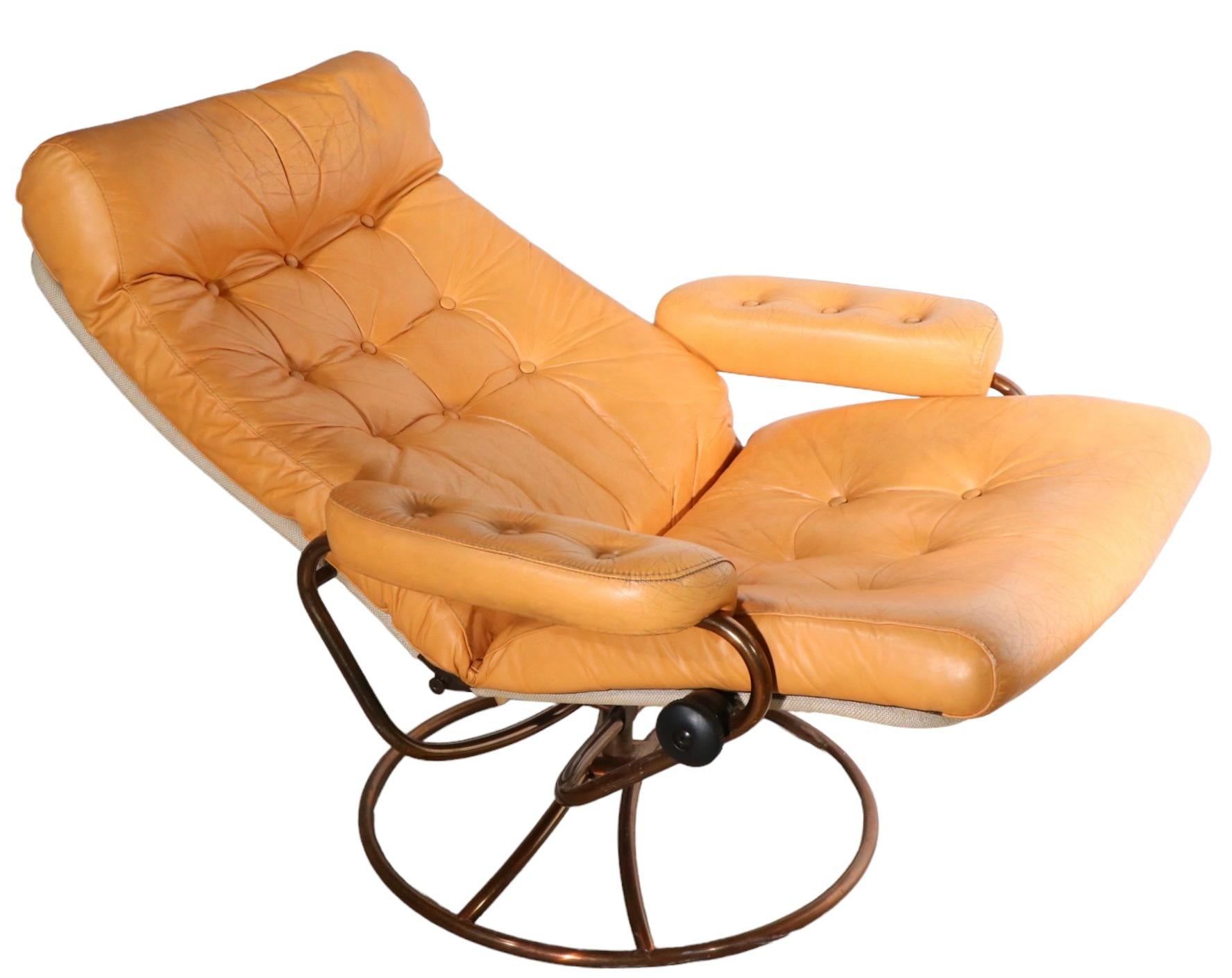 Norwegian Vintage Ekornes Stressless Leather Swivel Reclining Lounge Chair and Ottoman