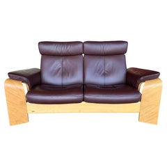Vintage Ekornes Stressless Pegasus Brown Leather and Wood Reclining Loveseat