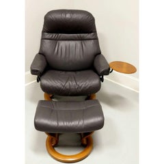 EKORNES Stressless "Sunrise" Leather Reclining Swivel Chair and Ottoman