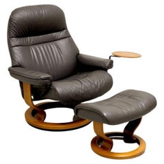 Retro EKORNES Stressless "Sunrise" Leather Reclining Swivel Chair and Ottoman