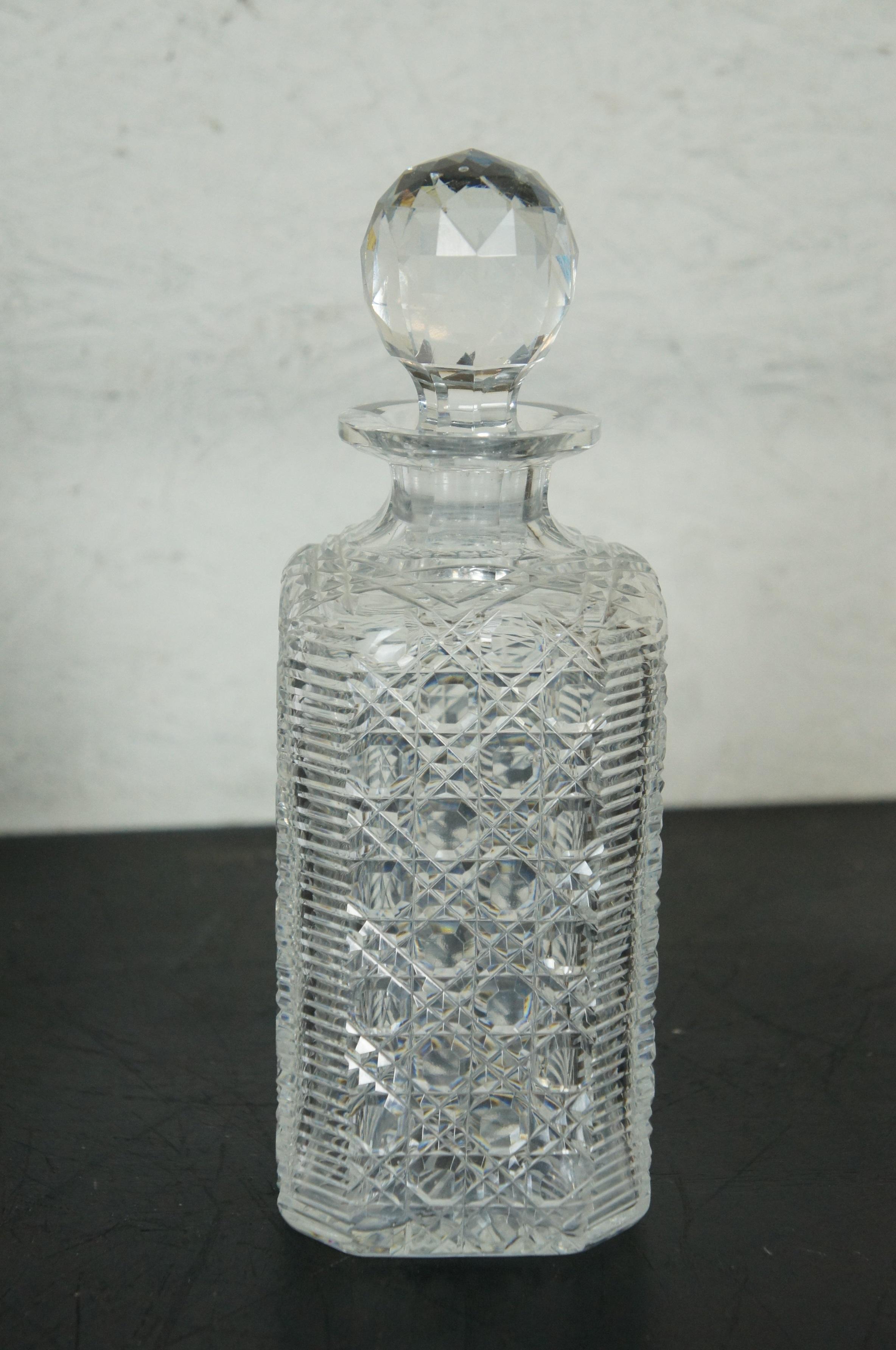 20th Century Vintage E&L Edinburgh Square Cut Crystal Whiskey Barware Decanter Bottle 10