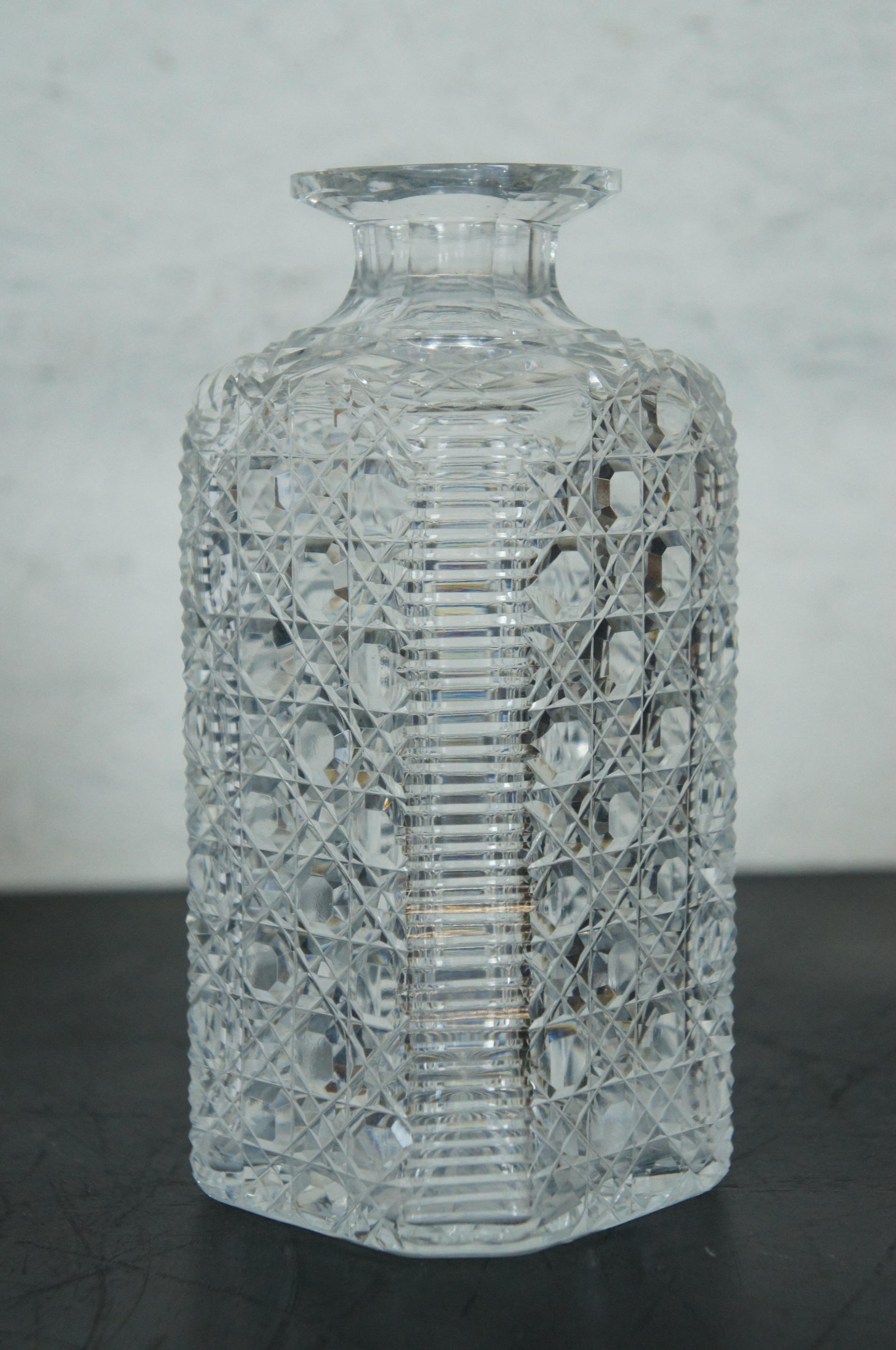 Vintage E&L Edinburgh Square Cut Crystal Whiskey Barware Decanter Bottle 10