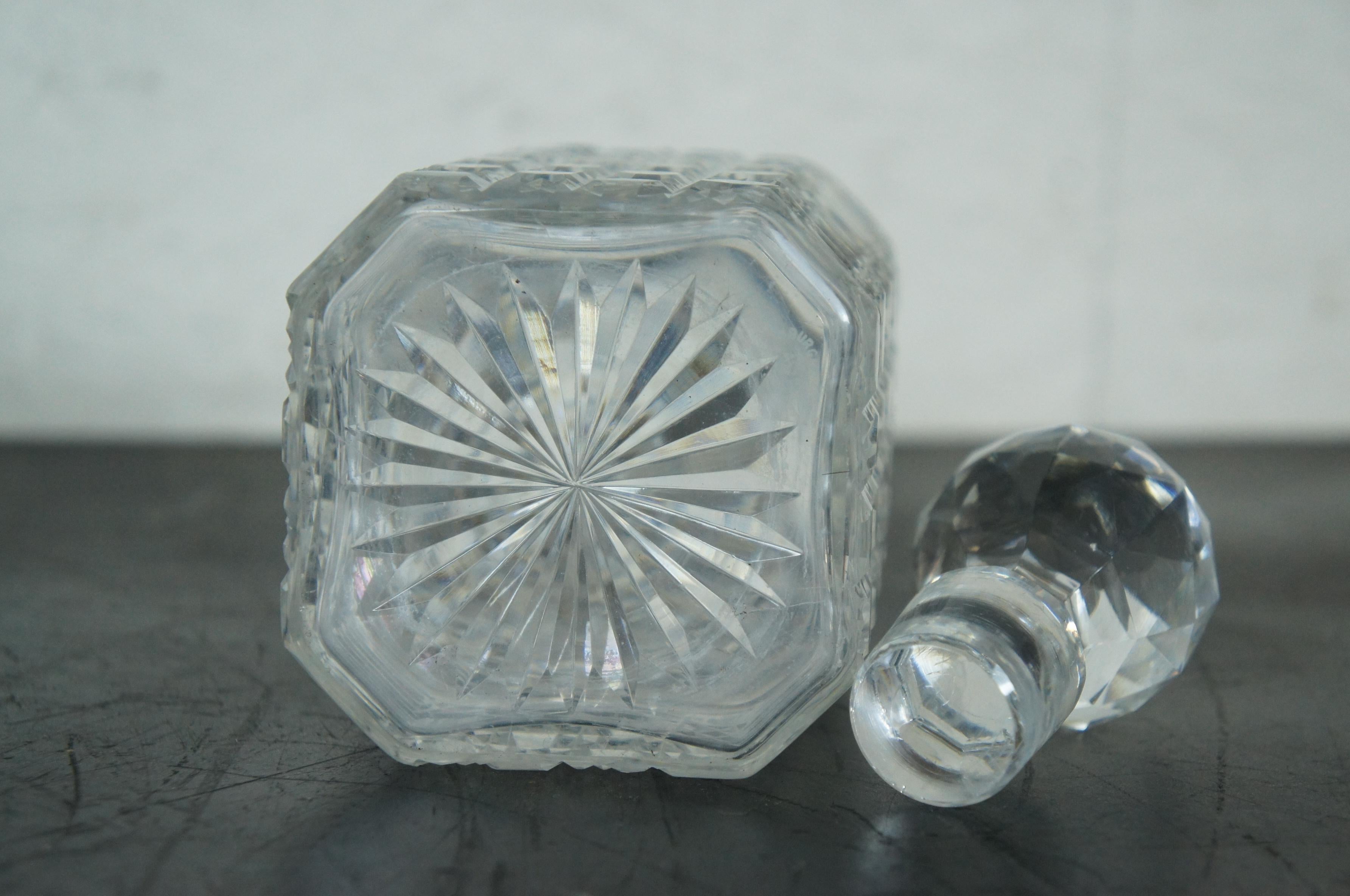 Vintage E&L Edinburgh Square Cut Crystal Whiskey Barware Decanter Bottle 10