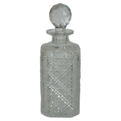 Vintage E&L Edinburgh Square Cut Crystal Whiskey Barware Decanter Bottle 10"