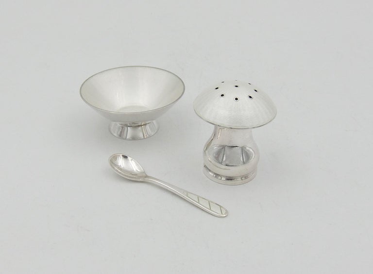Vintage ELA Denmark Sterling Silver and Guilloche Enamel Salt and Pepper Set For Sale at 1stDibs