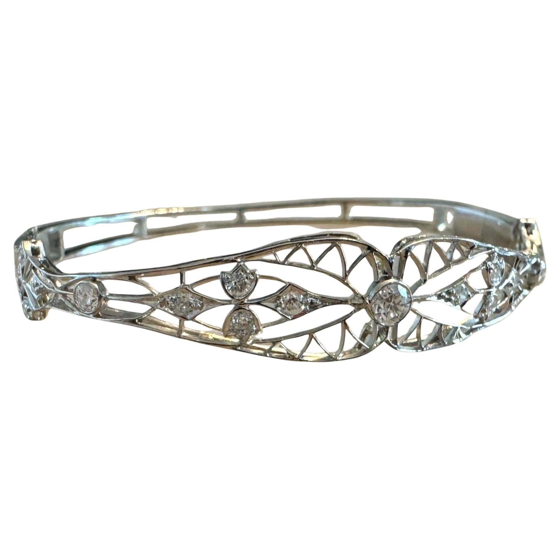 Vintage Elaborate Filigree Diamond Bangle Bracelet