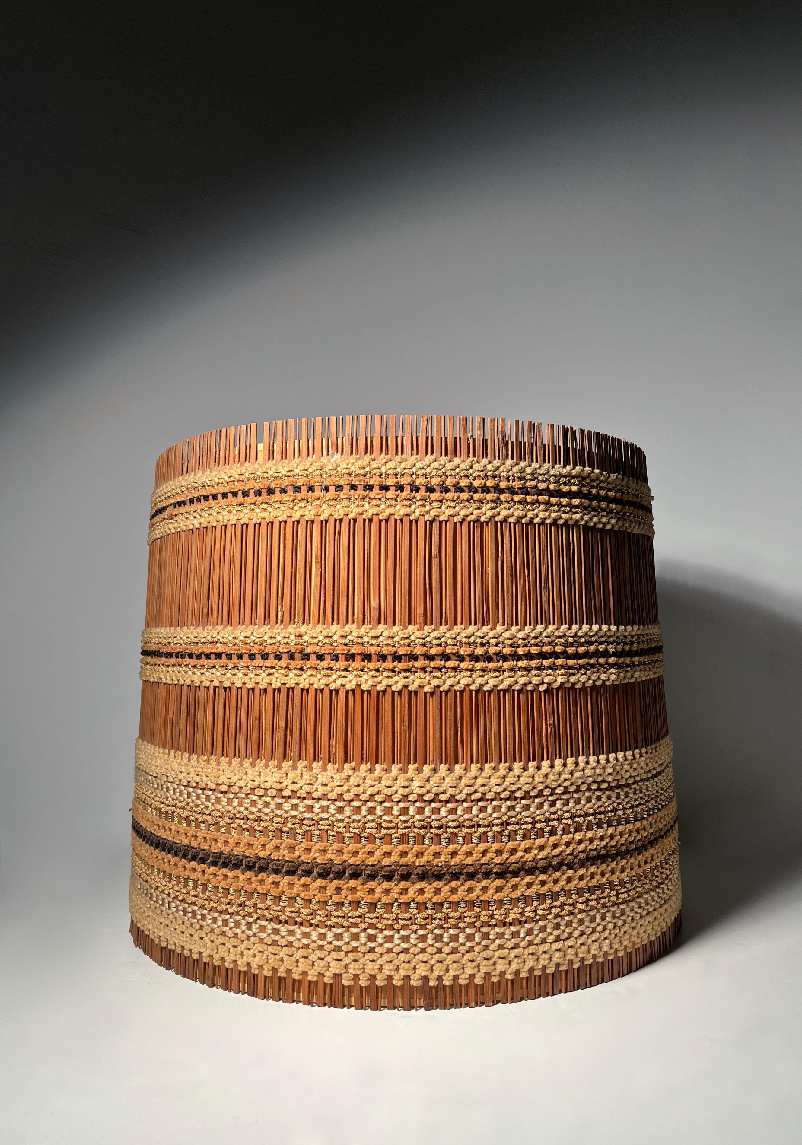 Mid-Century Modern Vintage Elaborate Hand Crafted Textile Drum Lamp Shade by Maria Kipp For Sale