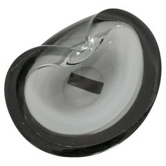 Vintage Elaborate Murano Glass Ashtray, Clear and Grey Glass, Flavio Poli Style