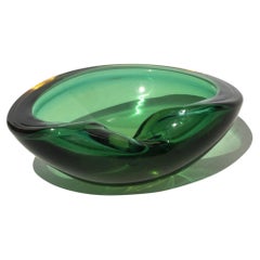 Vintage Elaborate Murano Glass Ashtray in Green Glass, Flavio Poli Style
