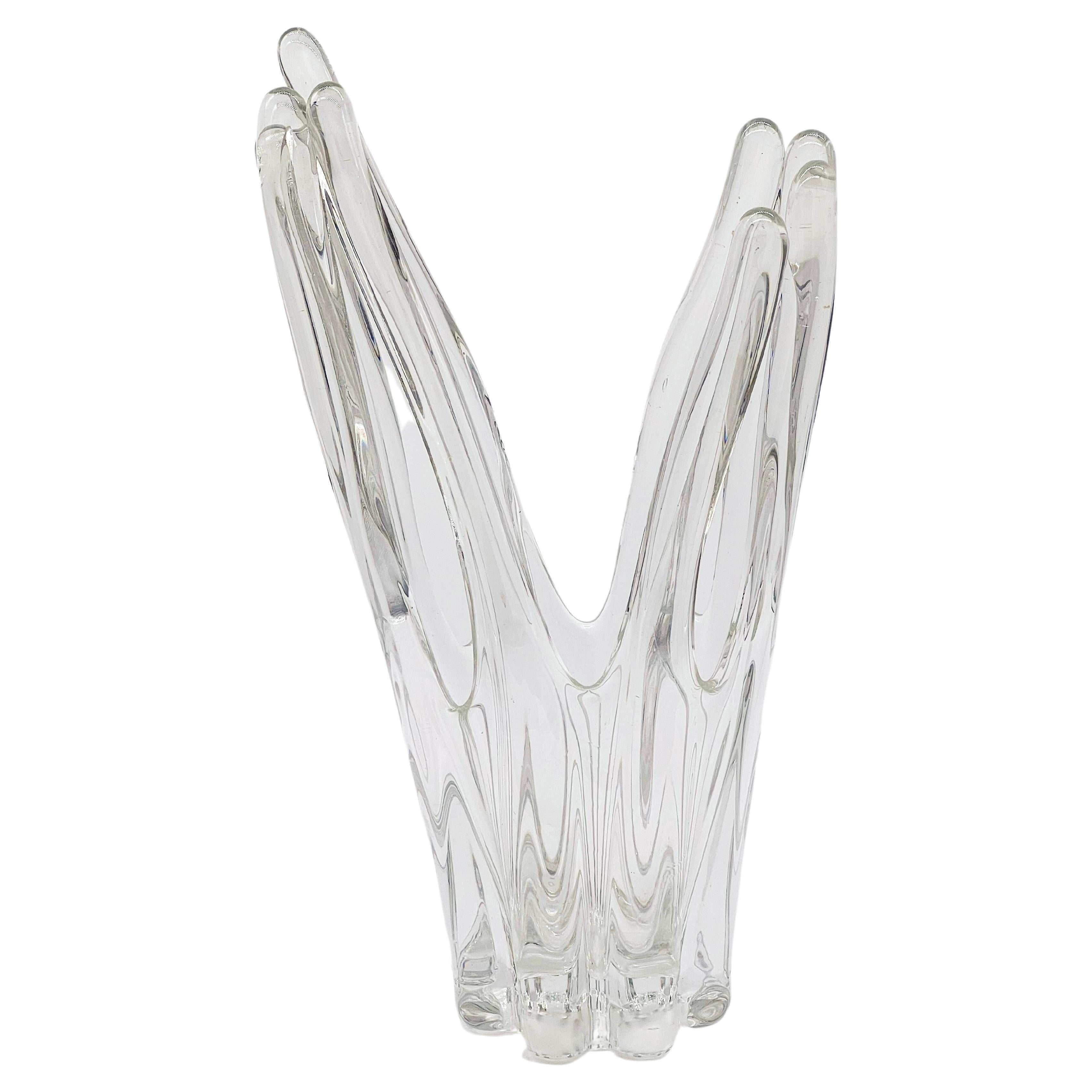 Vase de Murano - Sculpture en verre transparent soufflé à la main  en vente