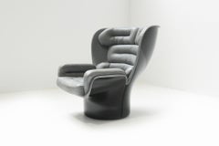 Vintage Elda Chair in Grey Leather and Black Shell by Joe Colombo, Italy