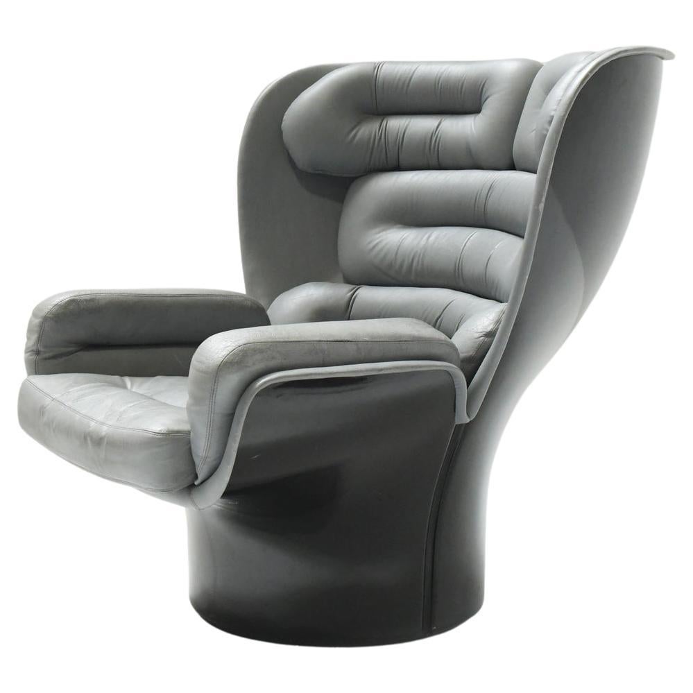 Vintage Elda Chair in Grey Leather and Black Shell by Joe Colombo, Italy For Sale