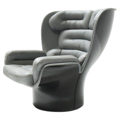 Vintage Elda Chair in Grey Leather and Black Shell by Joe Colombo, Italy
