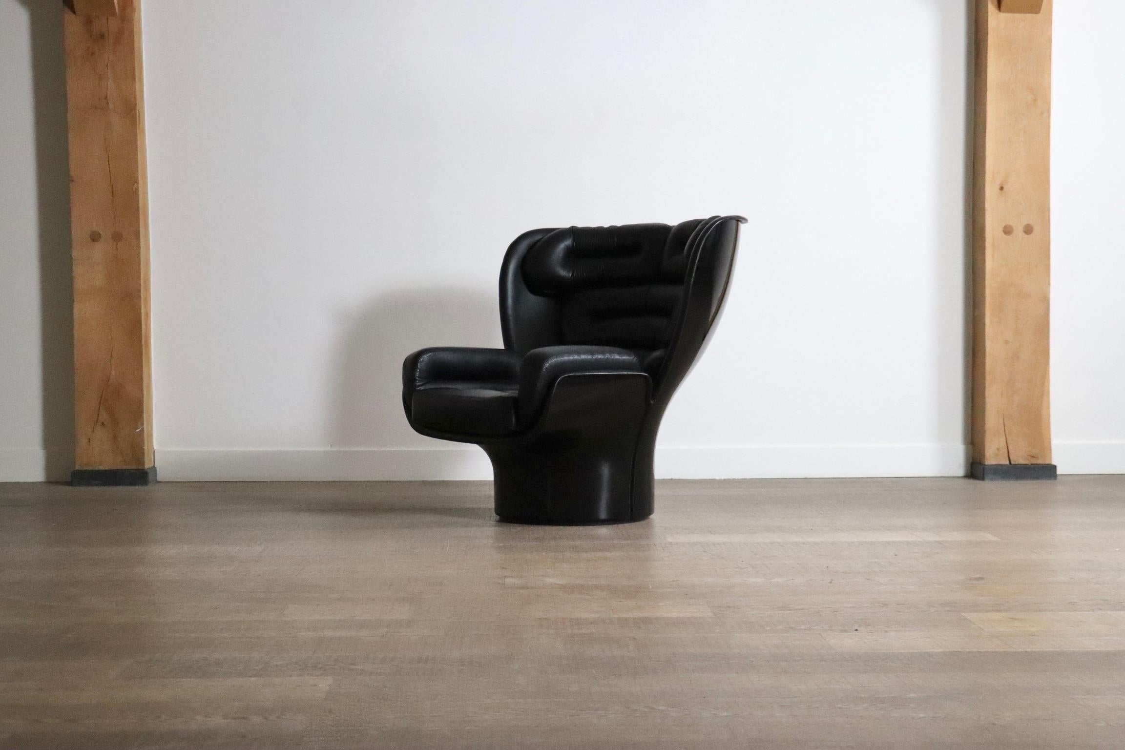 Fin du 20e siècle Chaise longue vintage Elda en noir sur noir par Joe Colombo pour Comfort Italy 197 en vente