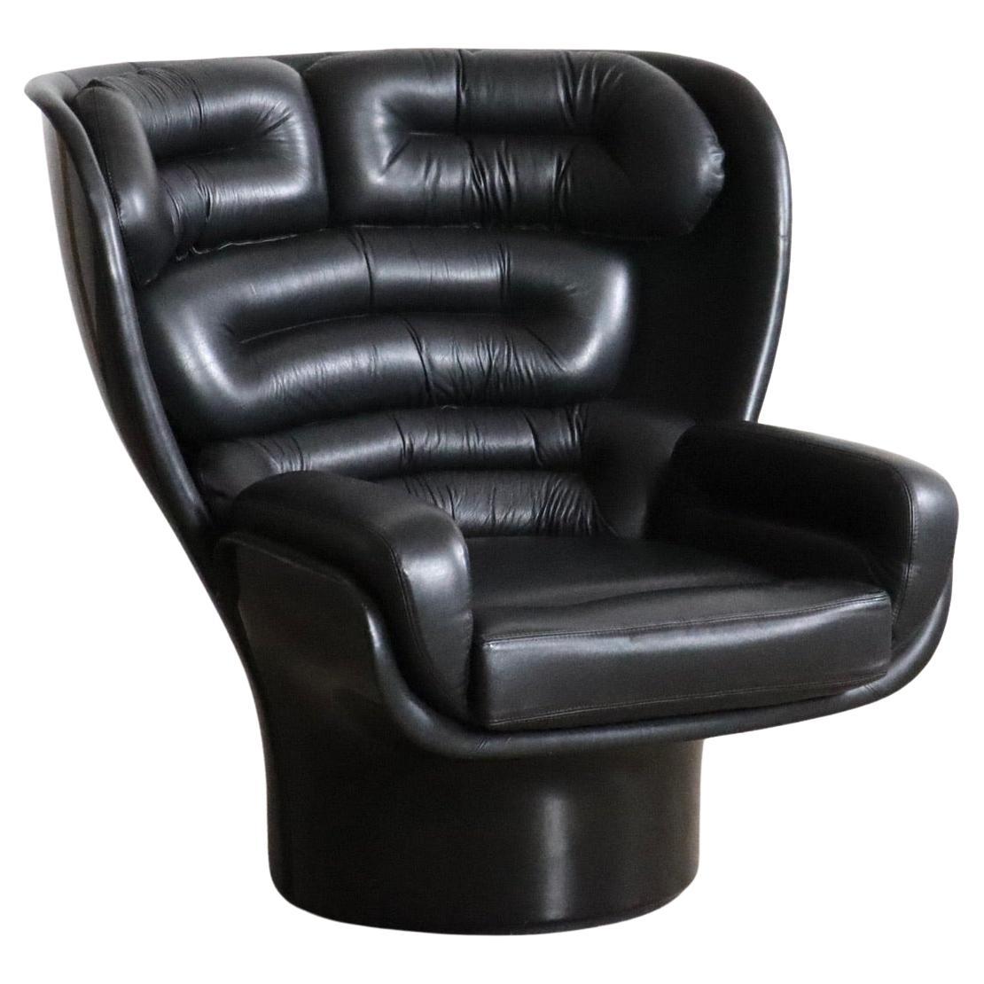Elda Lounge Chair vintage in nero su nero di Joe Colombo per Comfort Italy 197