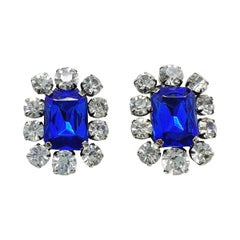 Vintage Electric Blue Crystal Choker, Cuff & Earrings 1980s