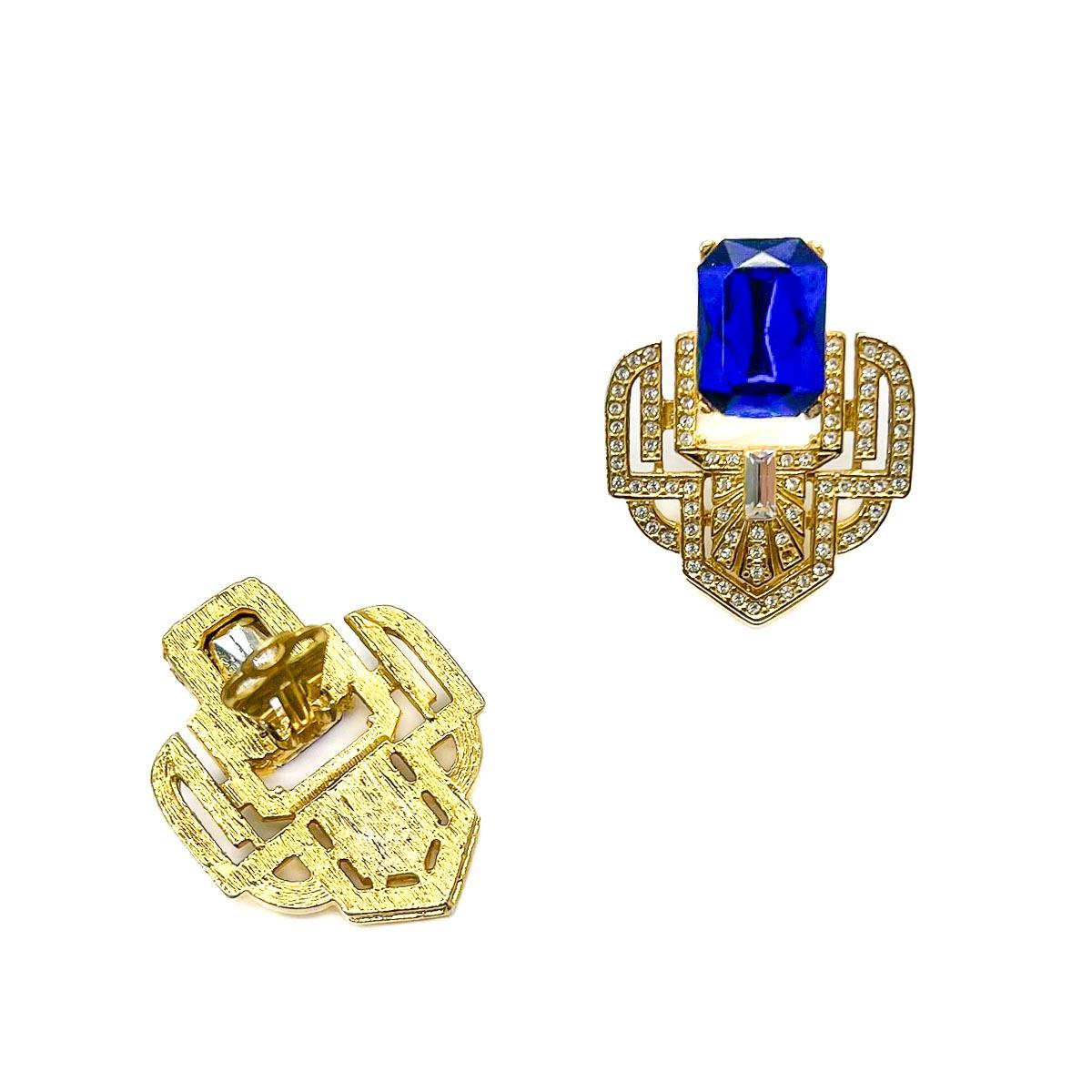 Women's or Men's Vintage Electric Blue Deco Earrings 2000s For Sale
