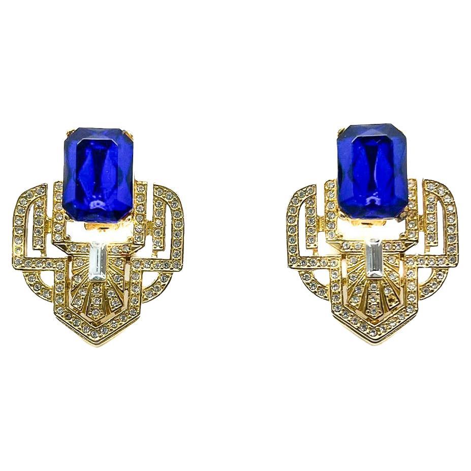 Vintage Electric Blue Deco Earrings 2000s