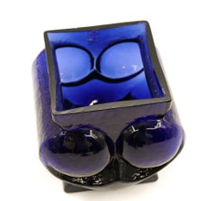 Vase en verre bleu électrique vintage:: Verrerie Skruf:: 1970